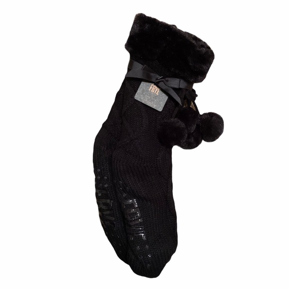Frye Black Cable Knit Home Sock Slippers